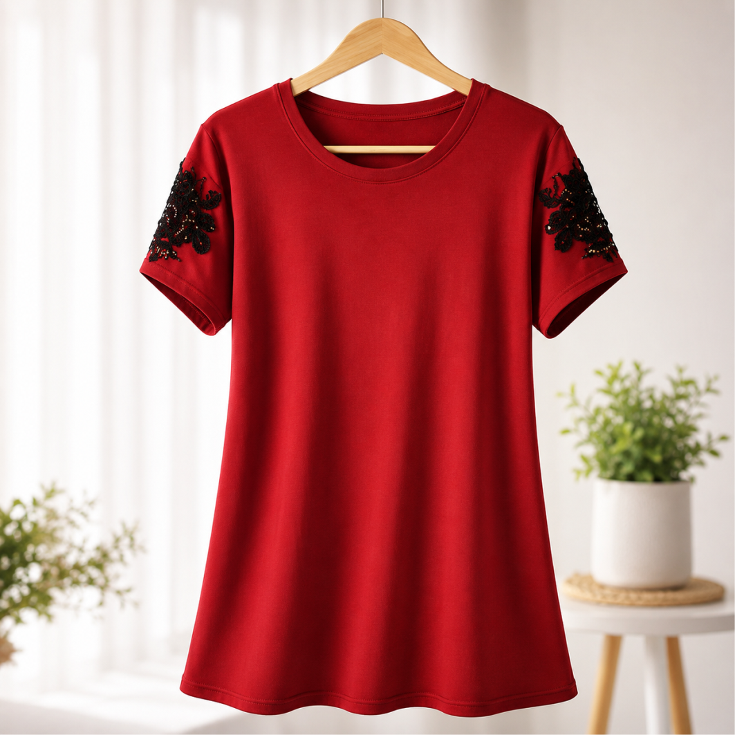 Camiseta de algodão bordô